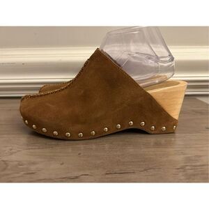 Kelsi Dagger Brooklyn Suede Whisky Wooden Wedge Clogs as 8.5 Boho studded Y2K st